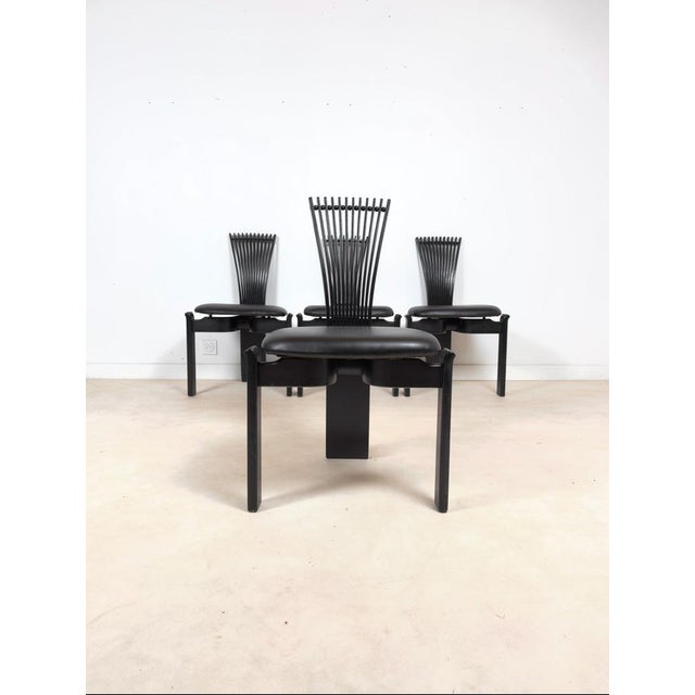 Set of 4 “Totem” chairs by Torstein Nilsen for Westnofa. 1980 Structure in lacquered wood and seat covered in imitation...