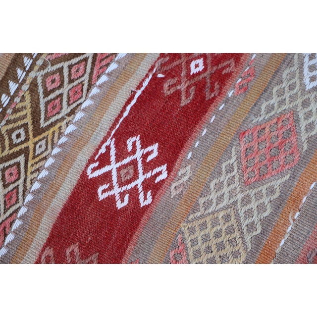 1980s Tribal Red Striped Cecim Kilim Rug For Sale In Sacramento - Image 6 of 8