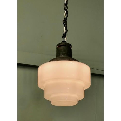 Industrial Style Opalescent Hanging Light Shade from Odeon, 1930 For Sale - Image 4 of 8
