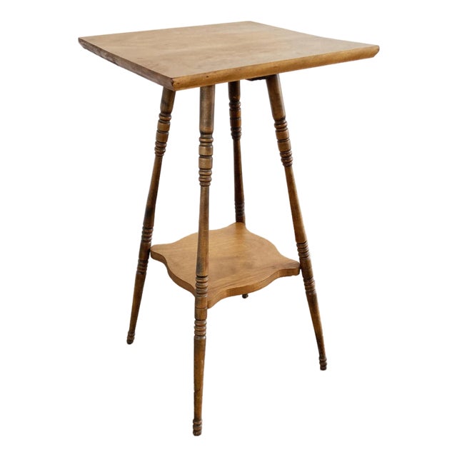 Antique Turned Wood Two Tier Accent Table or Plant Stand For Sale