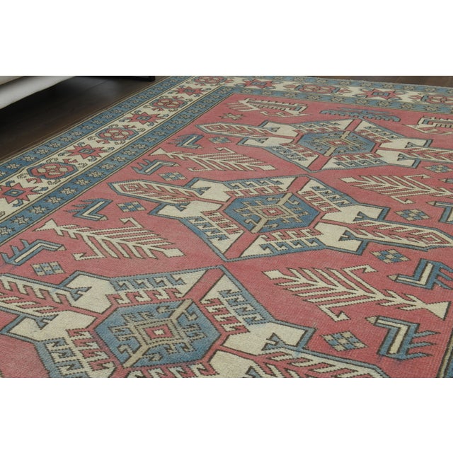 1970s Vintage Turkish Oushak Handmade Wool Cotton Pink Area Rug For Sale - Image 10 of 12
