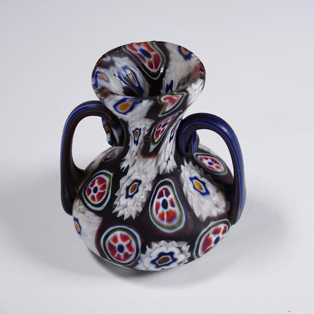 Fratelli Toso Antique Millefiori Vase in Violet and White With Handles, Fratelli Toso Murano Ca. 1900s For Sale - Image 4 of 6