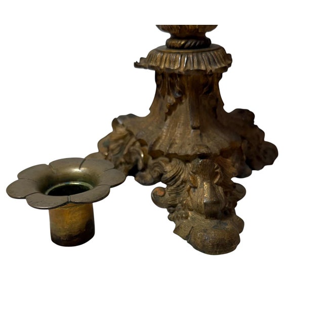 19th Century French Dore Bronze Candlesticks With Crystal Prisms - A Pair For Sale - Image 4 of 7