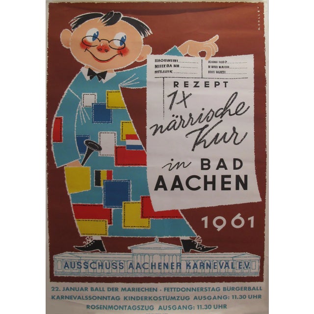 1961 Original Vintage German Carnival Poster - Aak - Ausschuss Aachener Karneval e.V. For Sale - Image 6 of 6