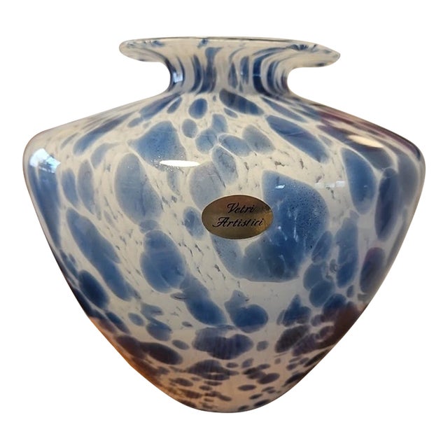 Vintage MCM Murano Style Vetrai Azzurra Maestri Italian Handblown Glass Vase For Sale