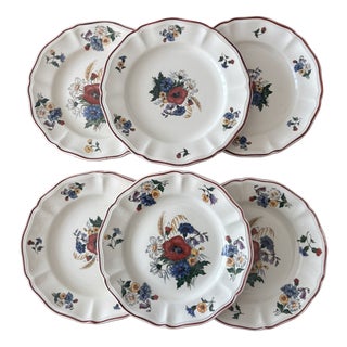 Antique French Earthenware Dessert Plates with Agreste Pattern from Sarreguemines, 1960s, Set of 6 For Sale