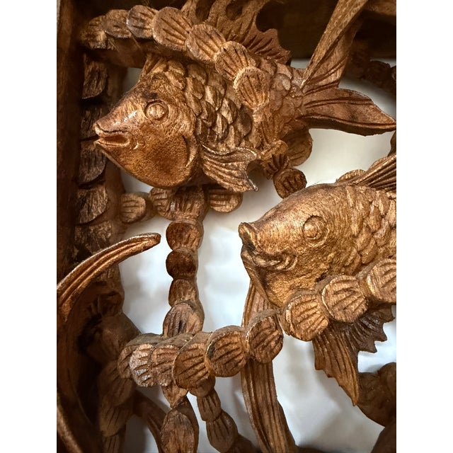 Chinese Sea Creatures 3 Dimensional Wood Carving For Sale - Image 3 of 17
