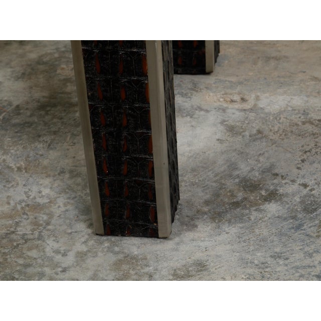 Vintage Italian Midcentury Faux Alligator Side Table with Metal Accents For Sale - Image 10 of 10