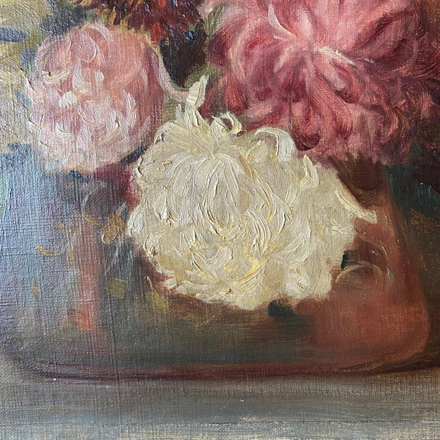 J.P., Still Life of a Vase of Dahlias, 1900, Oil Painting on Canvas For Sale - Image 7 of 10