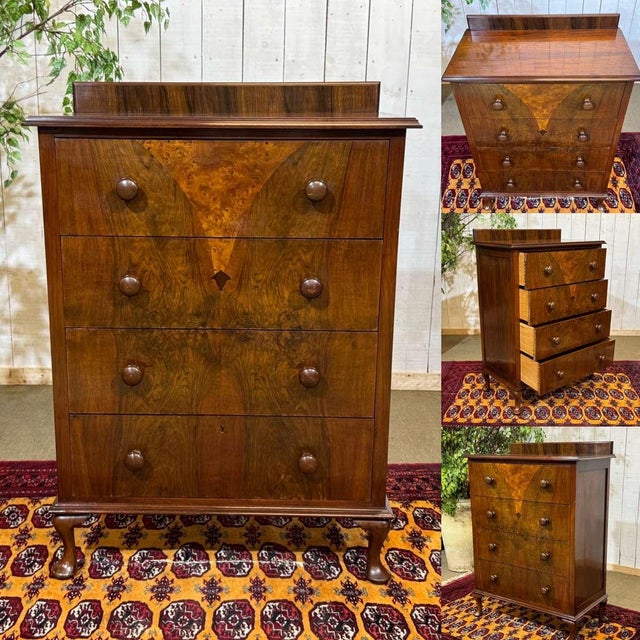 English chest of drawers in walnut burl and oak from the 1930s - W=84cm H=118m D=46.5cm