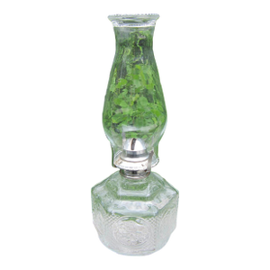 Vintage Oil Lamp Horse & Buggy Carriage Clear Glass With Hurricane Chimney 1960s