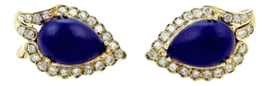 Diamonds & Pear Shape Lapis 14k Yellow Gold Stud Earrings - 2 Pieces