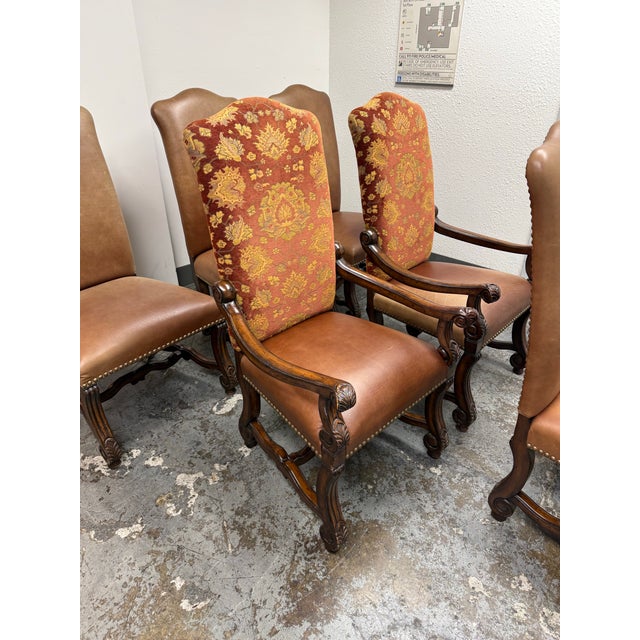 Camel Castlegate Dover Camel Leather + Upholstered Chairs, Set of Six For Sale - Image 8 of 12