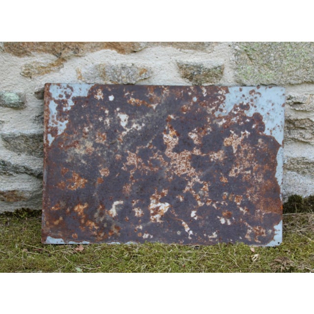 Industrial French Blue Metal Wall Sign, 1950s For Sale - Image 3 of 4