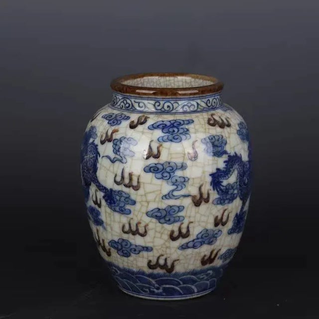 Chinese Vintage Ceramic Pot,Chinese Qing Dynasty Kangxi Marked Blue and White Porcelain Jar Hand Painted Cloud and Dragon Pattern For Sale - Image 4 of 7