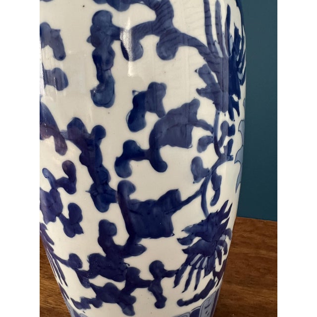 Blue Chinese White and Blue Chinoiserie Vase For Sale - Image 8 of 9