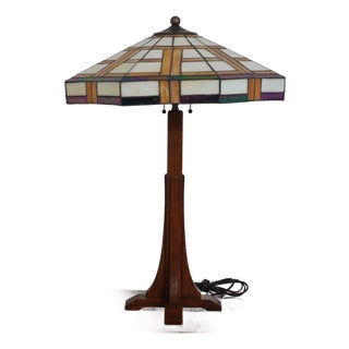 Stickley Arts & Crafts Slag Glass Table Lamp For Sale
