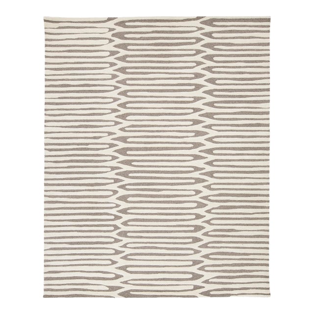 8x10 Modern Geometric Hand-Tufted Wool Area Rug - Neutral Taupe & Cream For Sale