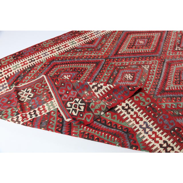 Antique Fethiye Tribal Kilim – Geometric Diamond Motifs, Anatolian Wool Weave -5' 3'' X 10' 4'' For Sale - Image 13 of 16