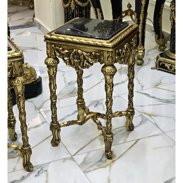2020s French Accent Tables – Set of 2 With Black Marble Tops & Gilded Details For Sale - Image 5 of 5