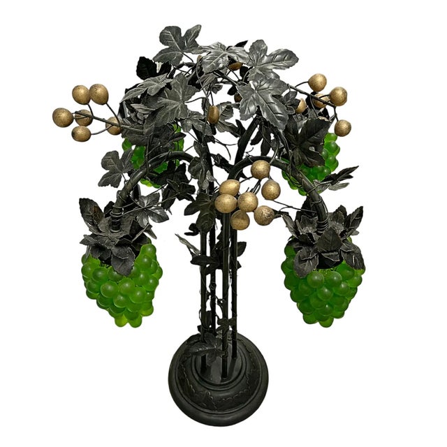 Large Italian Chandelier Style Grapevine Table Lamp W/Green Grape Clusters For Sale - Image 4 of 6