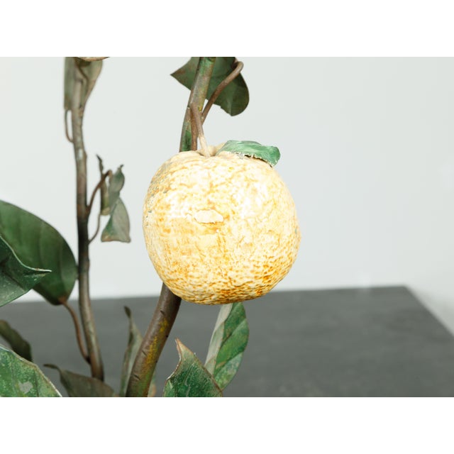 Early 20th Century French 1930s Tôle and Glass Tree in Pot Sculpture with Orange and Yellow Fruits For Sale - Image 5 of 9
