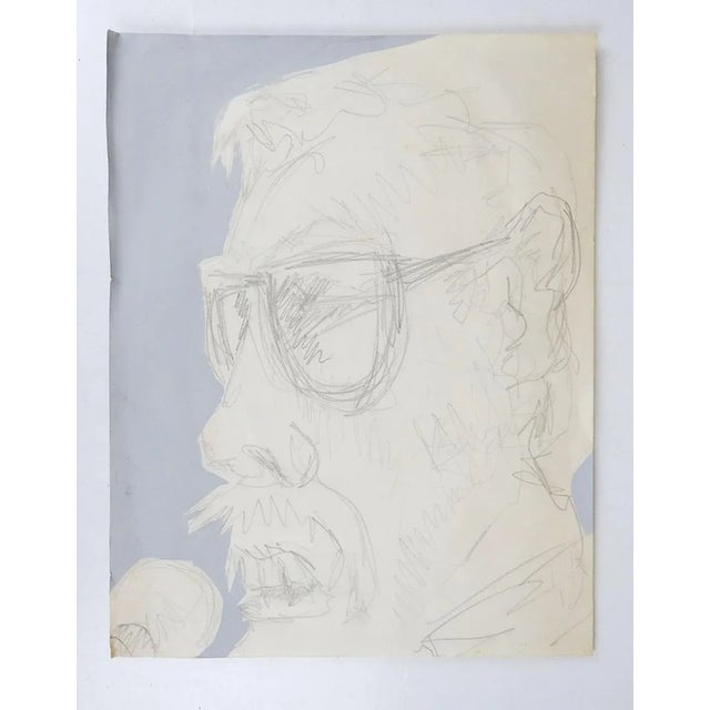 Vintage 1990's pencil and gouache on paper drawing of man with microphone. Gray painted background, unsigned. Unframed,...
