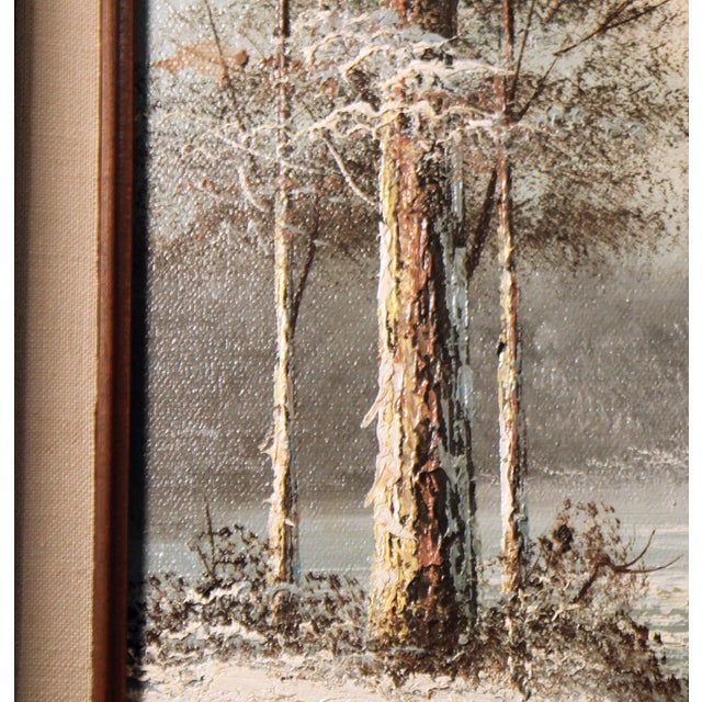 Late 20th Century Late 20th Century Signed R. Shelton Winter Cabin Oil Painting, Carved Wood Frame For Sale - Image 5 of 5