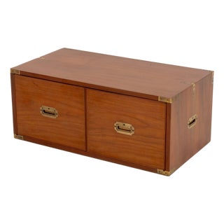 Modern Teak Two-Door Campaign Style Chest For Sale