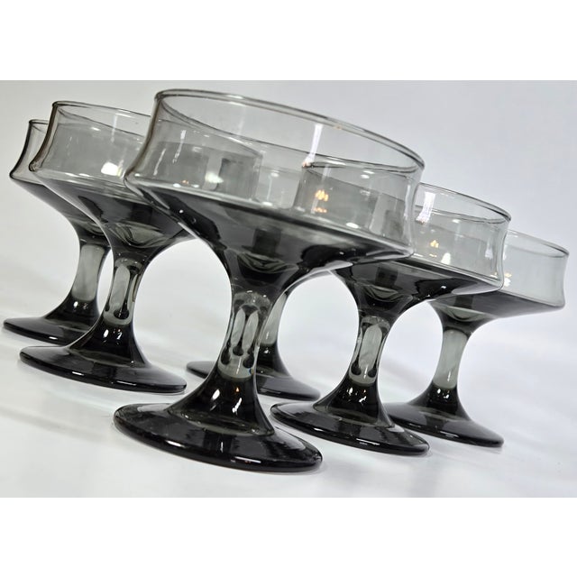 Smoky Grey Champagne Coupes- Set of Six For Sale - Image 9 of 12