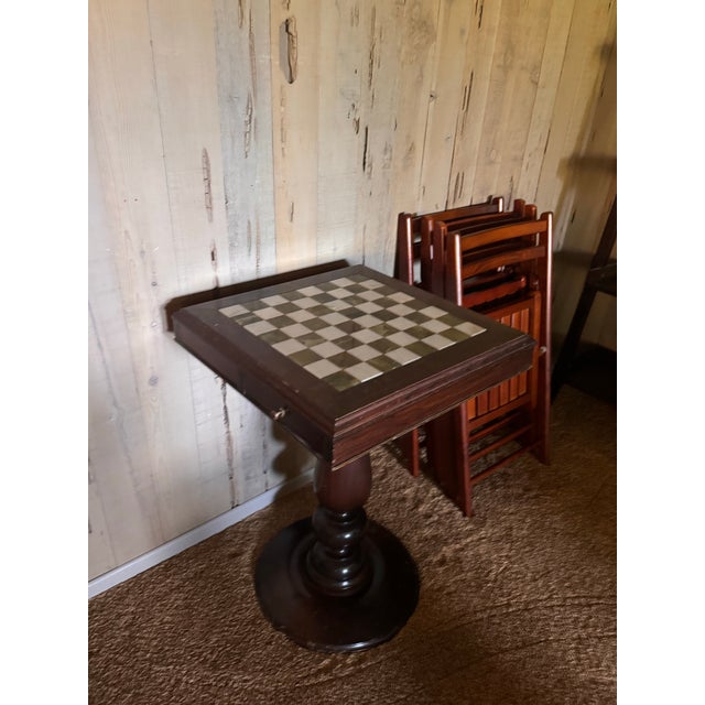 Vintage Argentine Marble & Wood Chess Game Table With Storage Drawers and Original Marble Pieces For Sale - Image 11 of 12