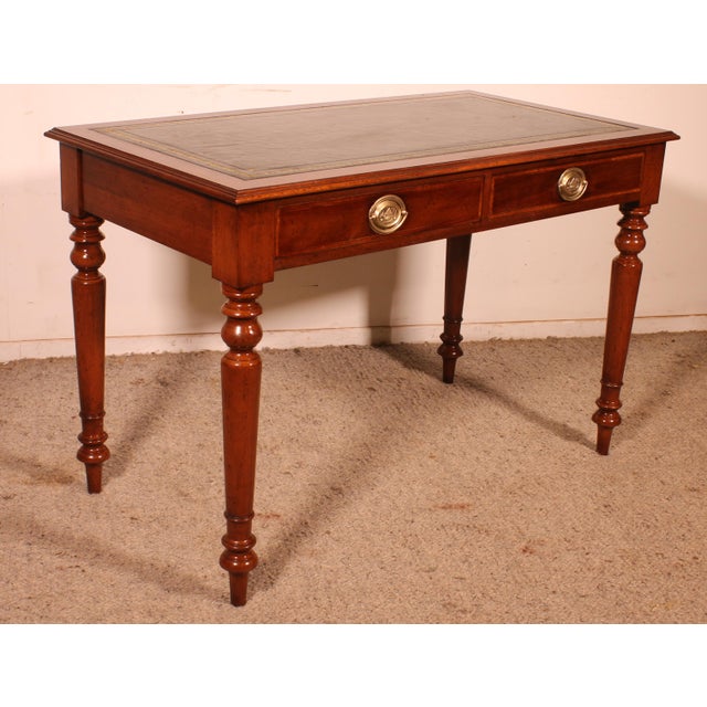 Mahogany Flat Desk with Drawers and Inlays, 19th-Century For Sale - Image 4 of 14