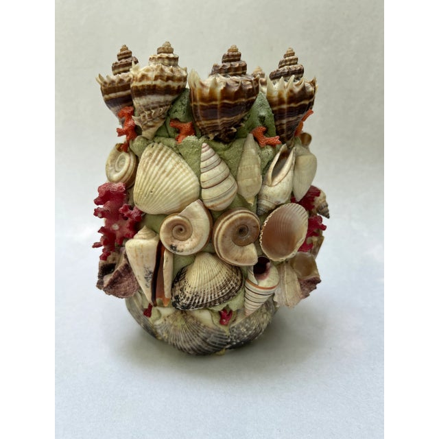 Glass Vintage Seashell Encrusted Glass Vase For Sale - Image 7 of 7