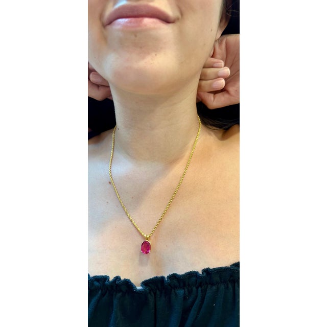 4 Carat Oval Cut Natural Pink Tourmaline 14 Karat Yellow Gold Necklace For Sale - Image 13 of 18