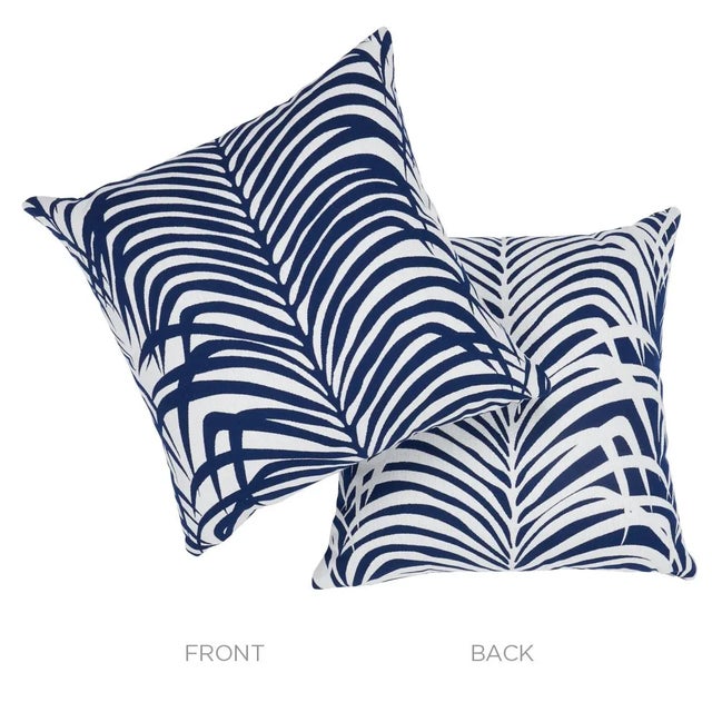 Contemporary Schumacher Zebra Palm Indoor/Outdoor Pillow 16" x 16" in Navy For Sale - Image 3 of 5