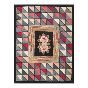 Nazmiyal Collection Floral and Geometric Antique American Hooked Area Rug