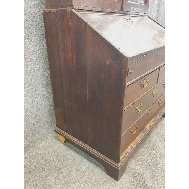 Brass 18th Century English Georgian Oak Secretary Bureau Bookcase For Sale - Image 8 of 16
