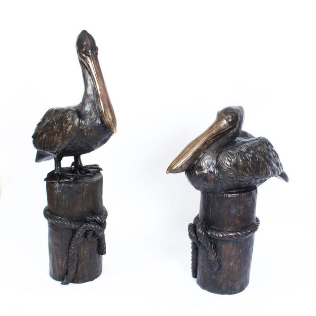 Bronze Pelicans on Mooring Posts, Late 20th Century, Set of 2 For Sale - Image 16 of 17