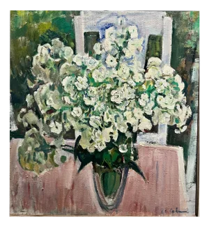Gleb Savinov, White Flowers, 1990, Oil on Canvas