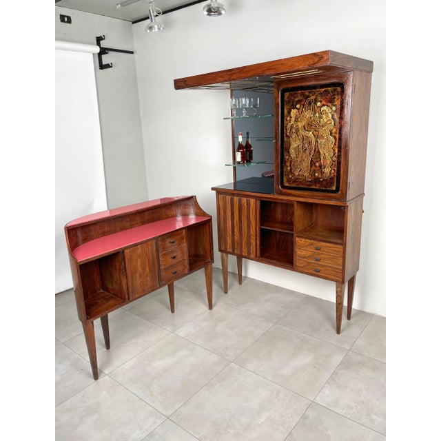 Mid-Century Modern Wood, Mirror & Glass Bar Cabinet, Italy, 1960s For Sale - Image 4 of 17