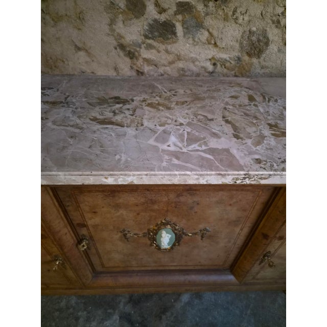 Antique Louis XVI Burr and Elm Cabinet with Marble Top, 1890s For Sale - Image 6 of 18