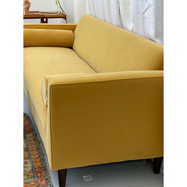 Modern Brand New Modern Sofa/ Couch in Honey Yellow Velvet Upholstery Made in Usa Solid Wood Frame For Sale - Image 3 of 4
