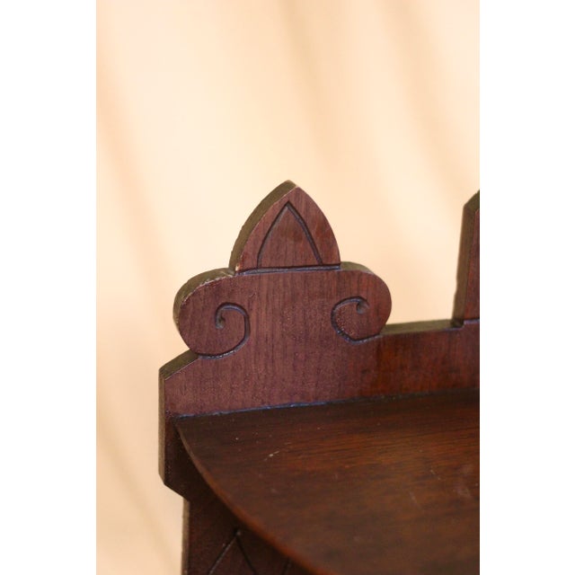Wood 1920s Folk Art Dark Walnut Corner Shelf With Gothic Floral Details For Sale - Image 7 of 15