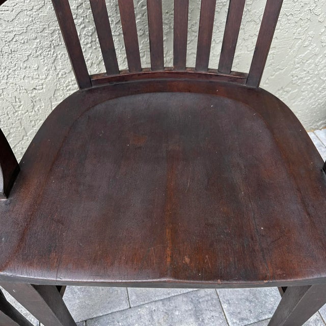 Wood Vintage Wood Courthouse Chairs by Monroe Benbrook & Co. Chicago Set of 2 For Sale - Image 7 of 12