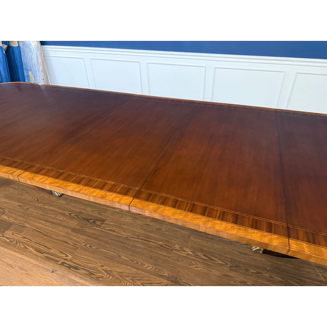 Traditional Multi-Banded Mahogany Double Pedestal Dining Table - Showroom Sample For Sale In Atlanta - Image 6 of 15