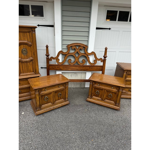 Thomasville 1970s Thomasville Mediterranean Brutalist Oak 5-Piece Bedroom Suite For Sale - Image 4 of 9