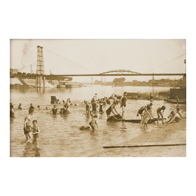 On the Beach Near Paris, Silver Gelatin Black and White Photography, 1929 by Press Agency Rol For Sale