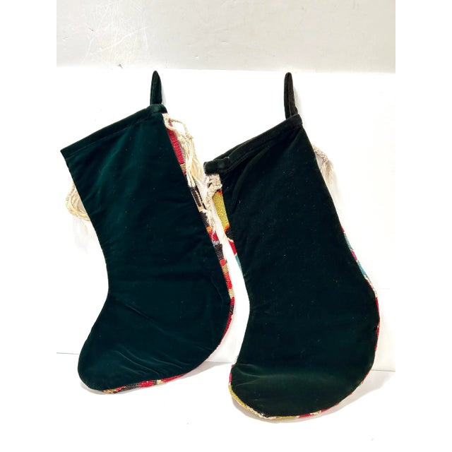 Turquoise Vintage Turkish Kilim Christmas Stockings, Handwoven Wool Rug Stockings, Pair For Sale - Image 8 of 8