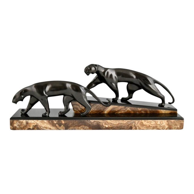 1920s Michel Decoux, Art Deco Panther Sculpture, 1920s, Bronze on Marble Base For Sale - Image 5 of 13