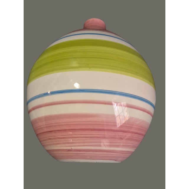Vintage Striped Multi Color Ceramic Vase Made in Portugal For Sale - Image 6 of 7